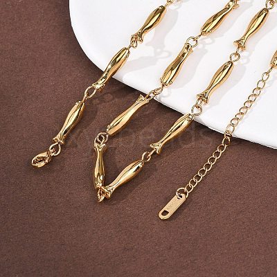 304 Stainless Steel Fish Link Chain Necklaces for Women NJEW-K299-01G-1