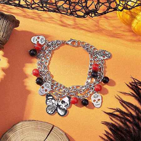 Halloween Theme 304 Stainless Steel Figaro Chains Multi-strand Bracelets BJEW-JB12094-01-1