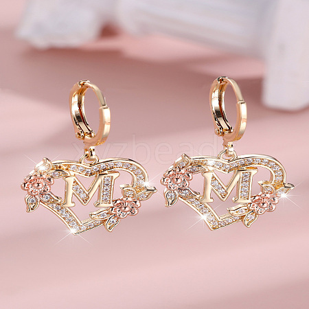 Heart Brass Micro Pave Clear Cubic Zirconia Hoop Earrings FS-WGD5D87-13-1