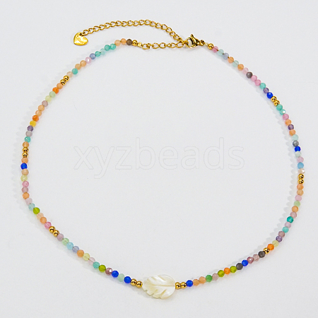 Summer Faceted Glass & Imitation Pearl Stainless Steel Beaded Necklaces for Women JT8933-3-1