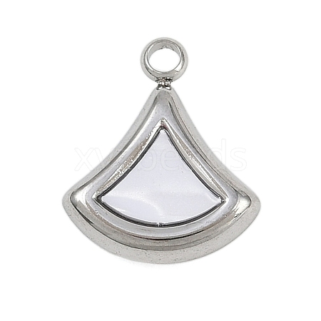 304 Stainless Steel Pave Synthetic Shell Fan Charms STAS-P402-03A-P-1