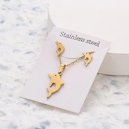 201 Stainless Steel Pendant Necklaces & Stud Earrings Sets FS-WG852B2-13-1
