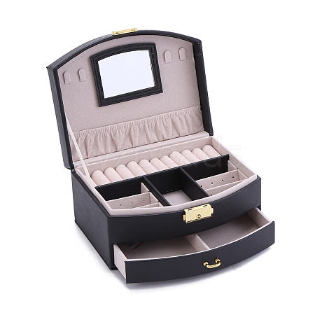 2-Tier Imitatoin Leather Jewelry Organizer Storage Drawer Boxes PW-WG72729-07-1