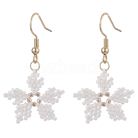 Glass Seed Braided Snowflake Dangle Earrings EJEW-MZ00069-03-1