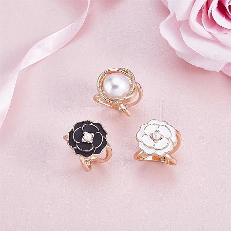 3Pcs 3 Style Natural Pearl Scarf Clip Buckles Rings JX552A-01-1