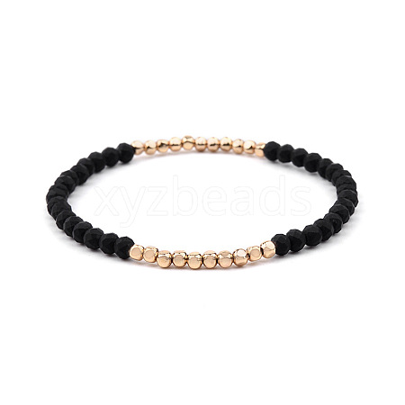 Gold-tone Miyuki Elastic Crystal Beaded Bracelet with Acrylic Tube Beads ST2160682-1