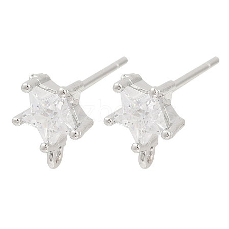 Brass Micro Pave Clear Cubic Zirconia Stud Earring Findings KK-Z099-02P-04-1