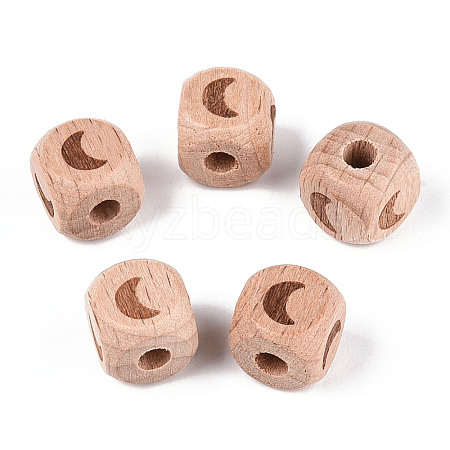 Engraved Beech Wood Beads WOOD-N015-08B-1