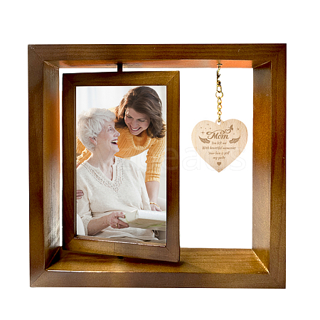 Double Sided Wooden Rotating Photo Frames with DIY Word Mom Heart DJEW-WH0056-004-1