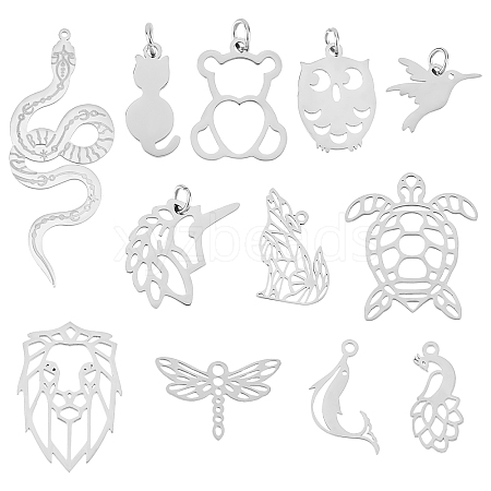 DICOSMETIC 24Pcs 12 Style 201 Stainless Steel Big Pendants and Filigree Joiners Links STAS-DC0003-01-1
