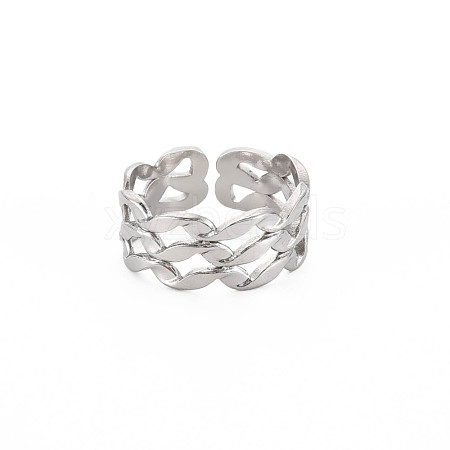 304 Stainless Steel Wave Wrap Open Cuff Ring for Women RJEW-S405-243P-1