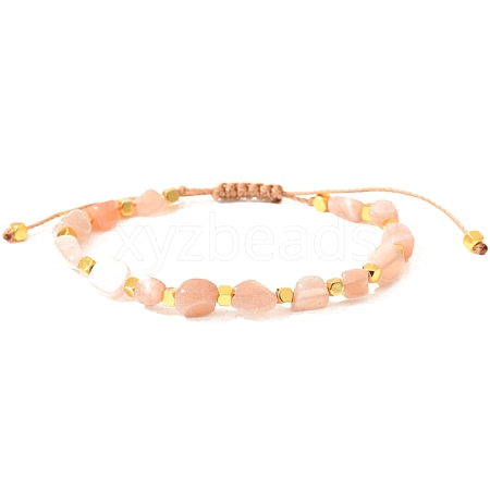 Natural Sunstone Braided Bead Bracelets PW-WGF95B2-11-1