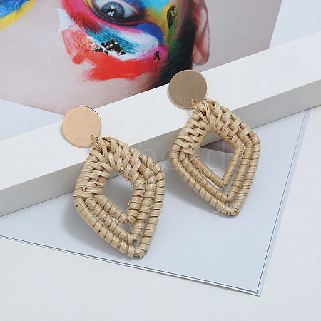 Alloy Rattan Woven Dangle Stud Earrings FS-WGA068A-01-1