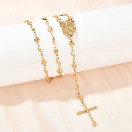 201 Stainless Steel Rosary Bead Necklaces NJEW-B143-06G-1