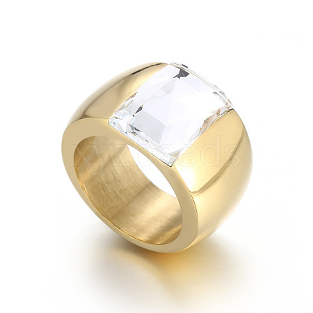304 Stainless Steel & Glass Finger Rings FS-WGBA2F3-05-1