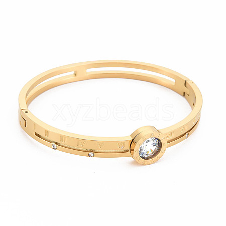 Crystal Rhinestone Flat Round Bangle with Roman Numeral BJEW-N017-007LG-1