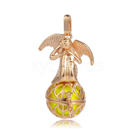 Golden Plated Brass Hollow Round Cage Pendants KK-J249-02G-1