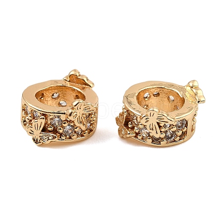 Brass Micro Pave Clear Cubic Zirconia Rondelle Wheel European Beads KK-C155-10G-1