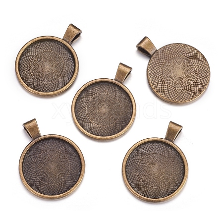 Flat Round Alloy Pendant Cabochon Settings LS-PALLOY-A15654-AB-1