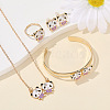Panda Alloy Enamel & Rhinestones Stud Earring & Pendant Necklaces & Cuff Bangles & Rings Sets for Women FS-WGAF002-03-1