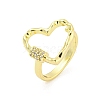 Heart Brass Micro Pave Clear Cubic Zirconia Open Cuff Rings RJEW-G309-13G-1