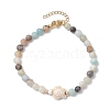 Natural Flower Amazonite &  Synthetic Turquoise Charm Anklets for Women AJEW-AN00616-02-1