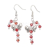 Christmas Bowknot Candy Cane Electroplated Glass Bead & Alloy Dangle Earrings EJEW-TA00502-1