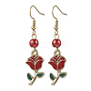 Valentine's Day Alloy Enamel Flower Dangle Earrings EJEW-JE06273-01-4