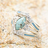 3Pcs Horse Eye Alloy & Crystal Rhinestone & Synthetic Turquoise Finger Rings FS-WG40CFA-10-1