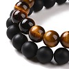 2Pcs Natural Mixed Stone and Brass Cubic Zirconia Beads Stretch Bracelets Set for Women Men BJEW-JB08942-6