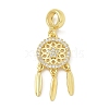 Brass Clear Cubic Zirconia Woven Web/Net with Feather European Dangle Charms KK-U050-01G-1