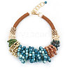 Bohemian Style Round Gemstone & Glass & Wood & CCB Plasitc Beaded Bib Necklaces FS-WGADB81-01-4