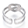 304 Stainless Steel Heart Open Cuff Ring RJEW-N040-15-3