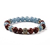 4Pcs Natural Larvikite & Quartz(Dyed) & Lava Rock & Lapis Lazuli and Wood Beads Stretch Bracelets Set BJEW-JB08934-4
