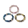 3Pcs Natural Agate Faceted Round Stretch Finger Rings RJEW-JR00637-1