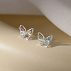 Elegant S999 Fine Silver Cubic Zirconia Butterfly Stud Earrings for Daily Wear ML8212-1