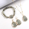 Oval Alloy with Natural Labradorite Pendant Necklaces & Beaded Bracelets & Dangle Earrings Sets WGD3DFC-03-2