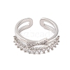 Bowknot Brass Micro Pave Clear Cubic Zirconia Double Layer Open Cuff Rings for Women RJEW-P124-02P-3