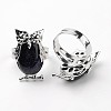 Owl Brass Synthetic Blue Goldstone Finger Rings RJEW-L074-08-1