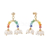 Natural Pearl & Glass Beaded Rainbow & Cloud Dangle Stud Earrings EJEW-TA00151-2