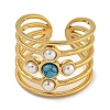 Round Synthetic Turquoise & ABS Plastic Imitation Pearl Finger Rings RJEW-U015-01G-2