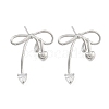 Heart Bowknot Brass Pave Clear Cubic Zirconia Stud Earrings for Women EJEW-S216-02A-P-1