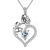 Rhodium Plated 925 Sterling Silver Pave Cubic Zirconia Rose Heart Birthstone Pendant Cable Chain Necklaces PW-WGEE50C-04-1