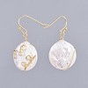 Flat Round Natural Baroque Pearl Keshi Pearl Dangle Earrings EJEW-JE03403-2