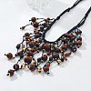 Bohemian Style Round Wood & CCB Beads Tassel Bib Necklaces WGF170D-01-4
