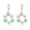 Glass Seed Braided Flower Dangle Leverback Earrings EJEW-JE04998-1