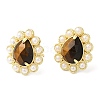 Ion Plating(IP) Natural Tiger Eye Teardrop Stud Earrings with Plastic Pearl Beaded EJEW-E599-05G-01-3