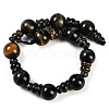 Natural Yellow Tiger Eye & Dyed Blue Tiger Eye 3-Hole Guru Beads Strands G-H064-E05-01A-3