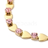 304 Stainless Steel Light Rose Rhinestone Link Chain Bracelets for Women BJEW-G712-13A-01-2