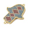 Rack Plating Brass Micro Pave Colorful Cubic Zirconia Religion Hamsa Hand Connector Charms KK-A234-048G-2